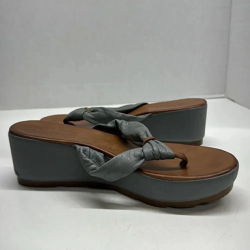 Miz Mooz Inuovo Sandals Leather Thong Platform Flip Flop Wedges Gray Size 9.5